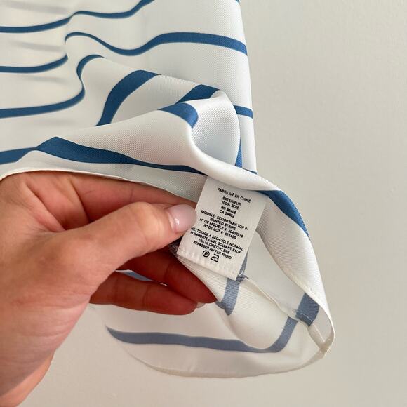 Theory Silk Striped Scoop Neck Painted Stripe Tank Top White/Blue M - Picture 9 of 10